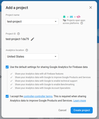 firebase add project